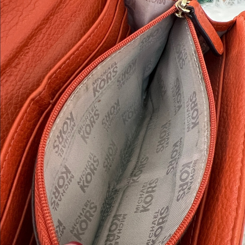 Michael Kors Fulton Orange Leather Wallet with Gold Logo - Picture 14 of 16